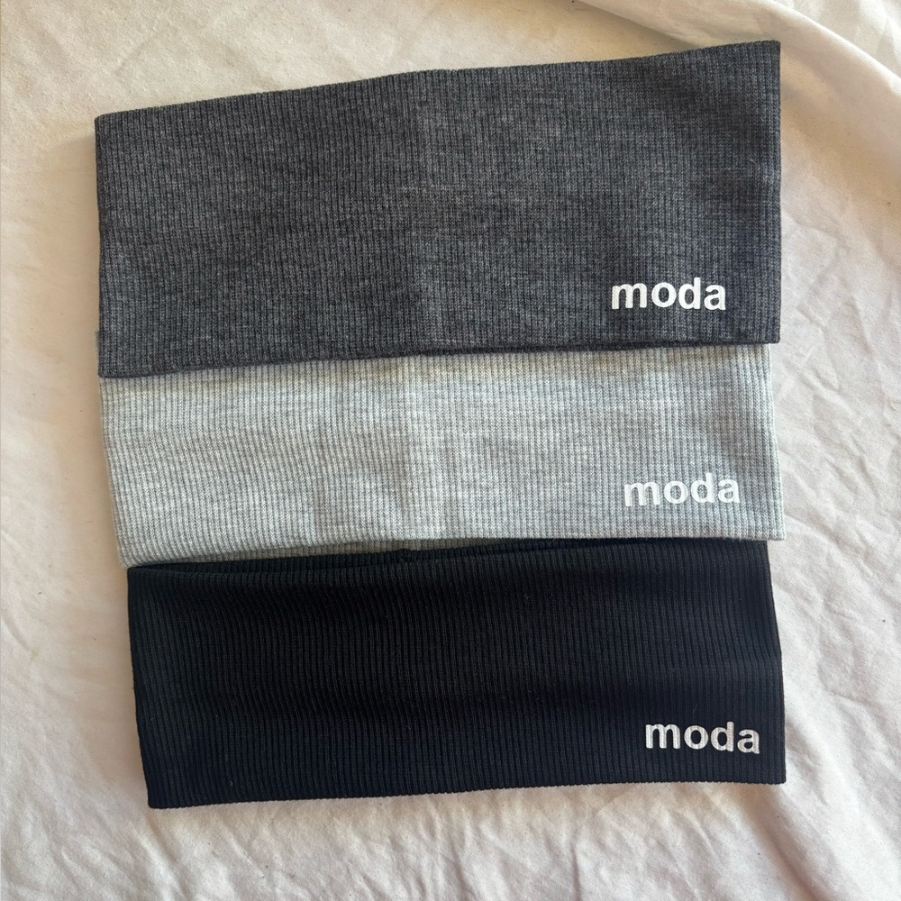 Moda Ribbed Headbands - Black, Gray, and Charcol Tri 3 Pack Essential Workout